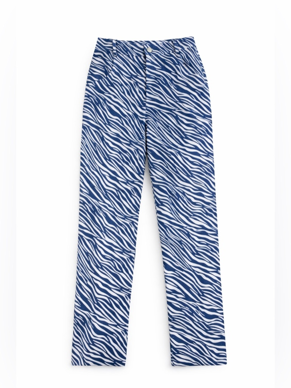 Blue Zebra Print High Waist Jeans Size 4 (27) | 90s Y2K Wide Leg Denim Pants